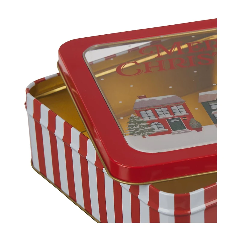 Christmas Printed Square Tin with Window Lid, Assorted