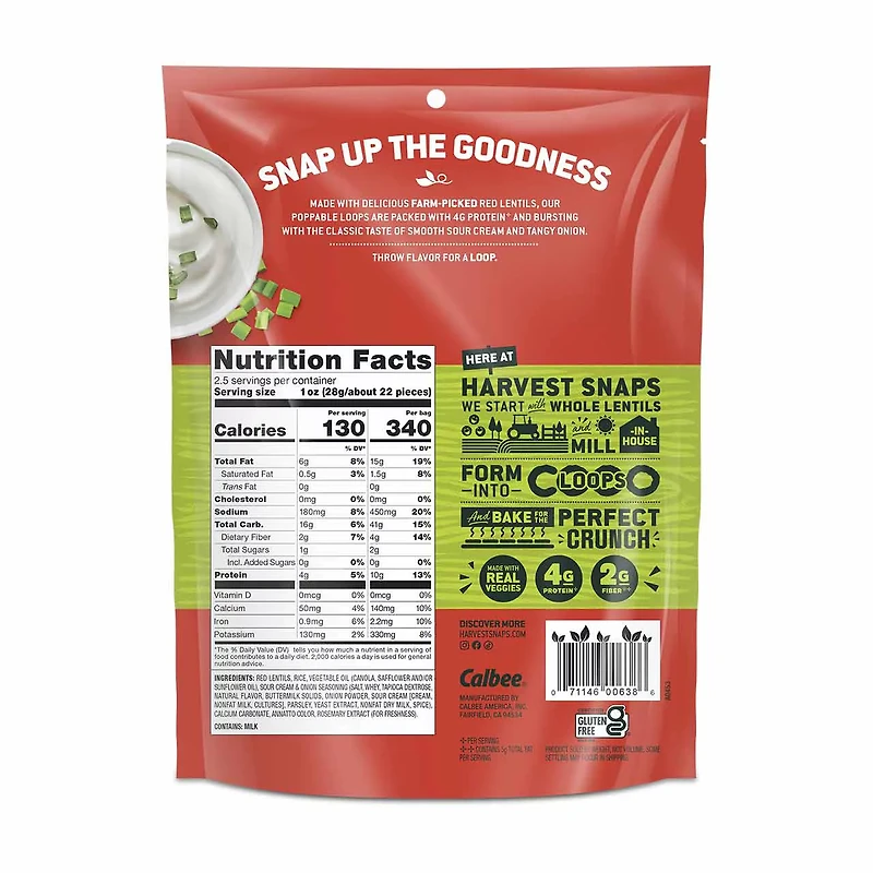 Calbee Harvest Snaps Crunchy Loops Sour Cream & Onion, 1.35 oz