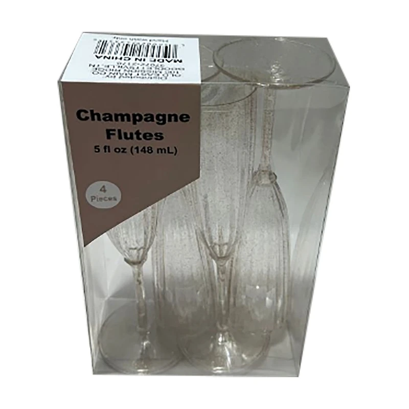Clear Gold Glitter Flutes, 5 oz, 4 ct