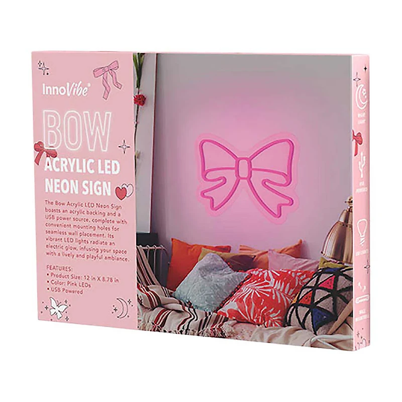 Inno Vibe Bow Acrylic LED Neon Wall Sign, Pink