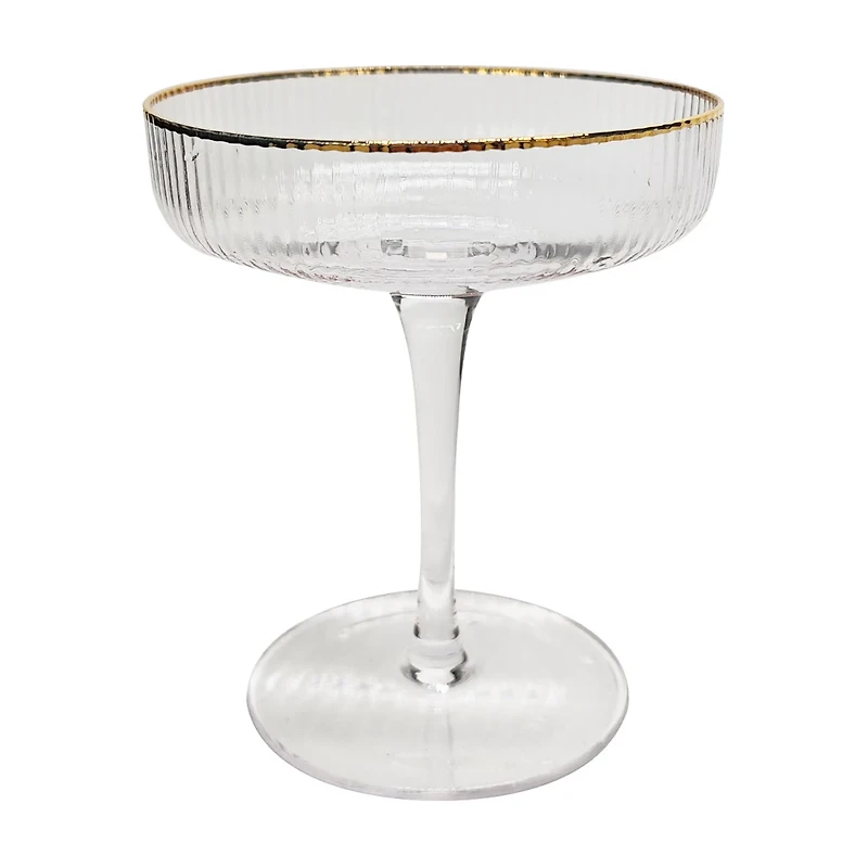 Ribbed Clear Coupe Glass with Gold Rim, 5.1 fl oz