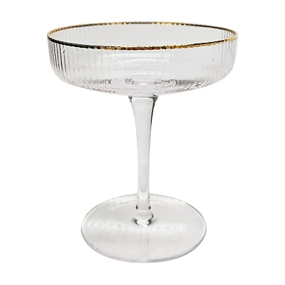 Ribbed Clear Coupe Glass with Gold Rim, 5.1 fl oz