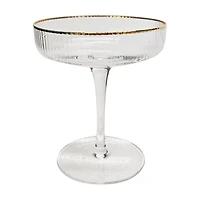 Ribbed Clear Coupe Glass with Gold Rim, 5.1 fl oz