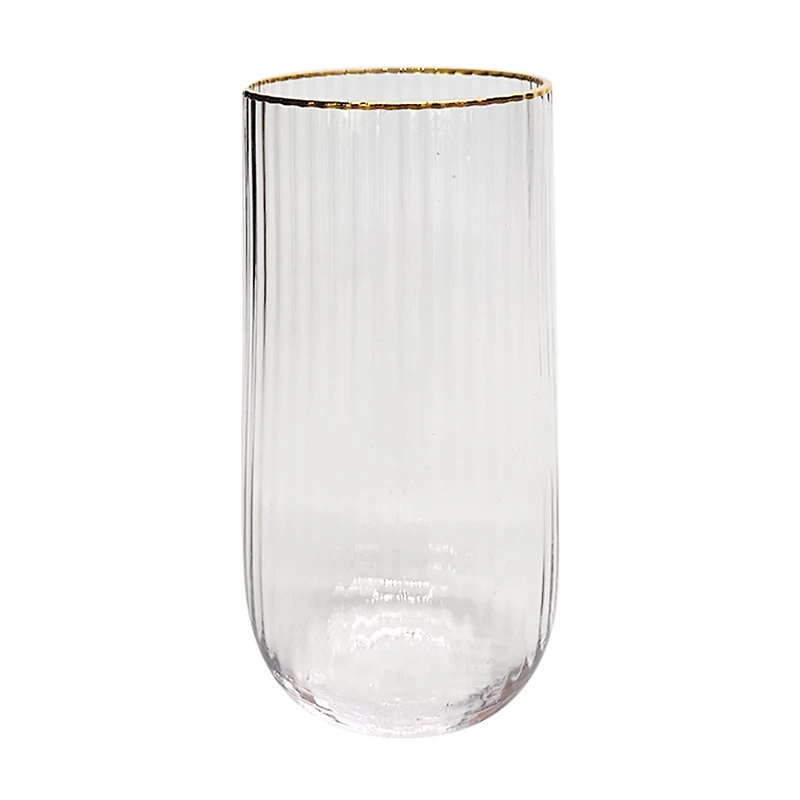 Ribbed Clear Stemless Champagne Glass with Gold Rim, 17.6 fl oz