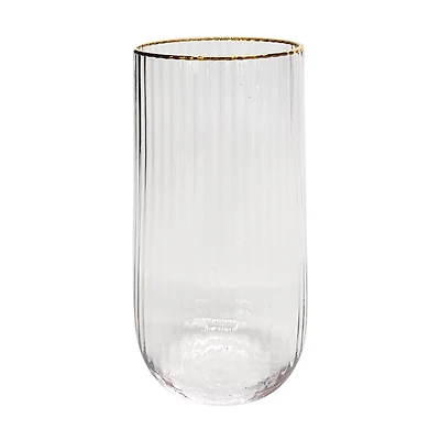 Ribbed Clear Stemless Champagne Glass with Gold Rim, 17.6 fl oz