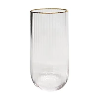 Ribbed Clear Stemless Champagne Glass with Gold Rim, 17.6 fl oz