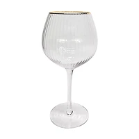 Ribbed Clear Wine Glass with Gold Rim, 20.38 fl oz