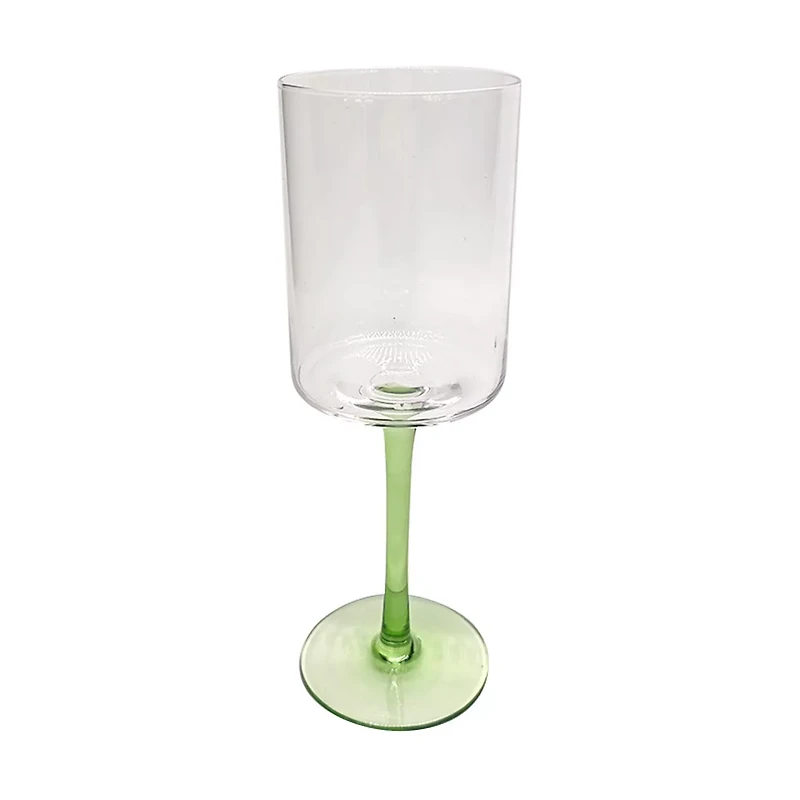 Ribbed Clear Wine Glass with Green Stem, 10.8 fl oz