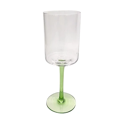 Ribbed Clear Wine Glass with Green Stem, 10.8 fl oz