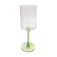 Ribbed Clear Wine Glass with Green Stem, 10.8 fl oz