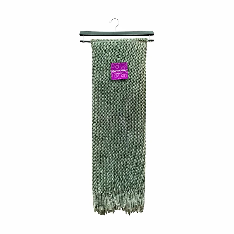 Chenille Throw with Fringe, 60 in x 50 in, Assorted