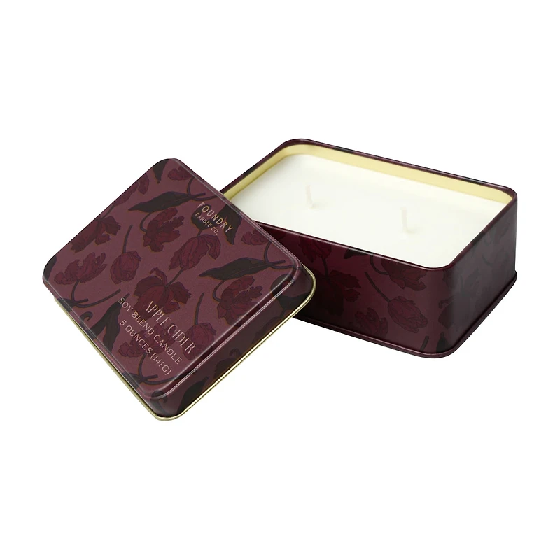 Foundry Candle Co. Printed Tin Soy Blend Candle, 5 oz, Apple Cider