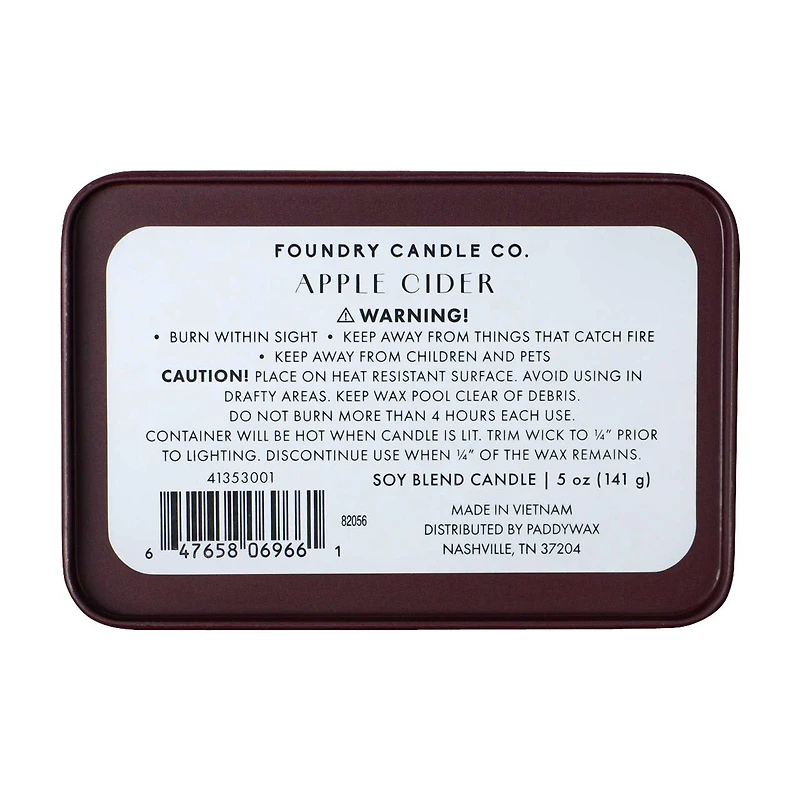 Foundry Candle Co. Printed Tin Soy Blend Candle, 5 oz, Apple Cider