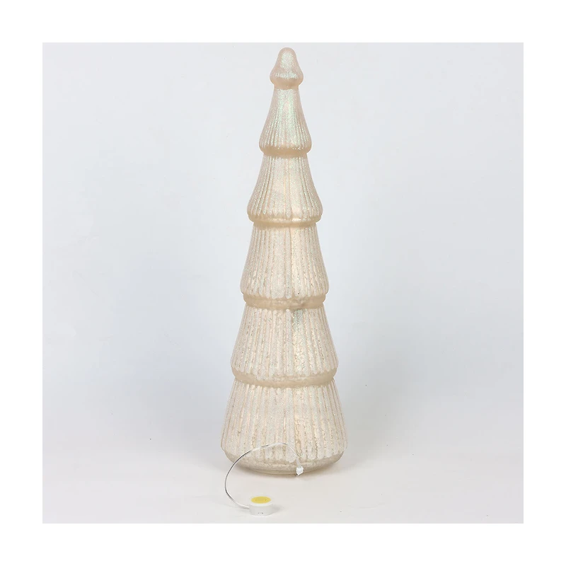 Iridescent Glittery Cream Glass Light-Up Christmas Tree, Medium