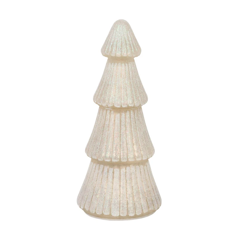 Iridescent Glittery Cream Glass Light-Up Christmas Tree, Small