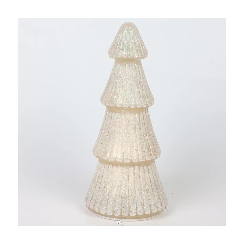 Iridescent Glittery Cream Glass Light-Up Christmas Tree, Small