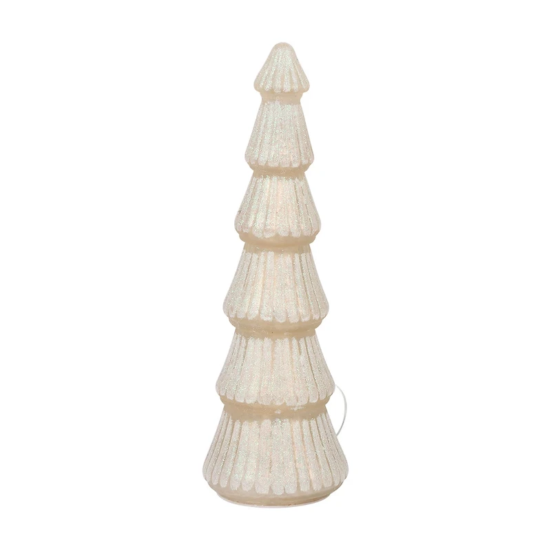 Iridescent Glittery Cream Glass Light-Up Christmas Tree, Large