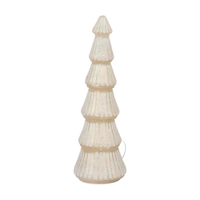Iridescent Glittery Cream Glass Light-Up Christmas Tree, Large