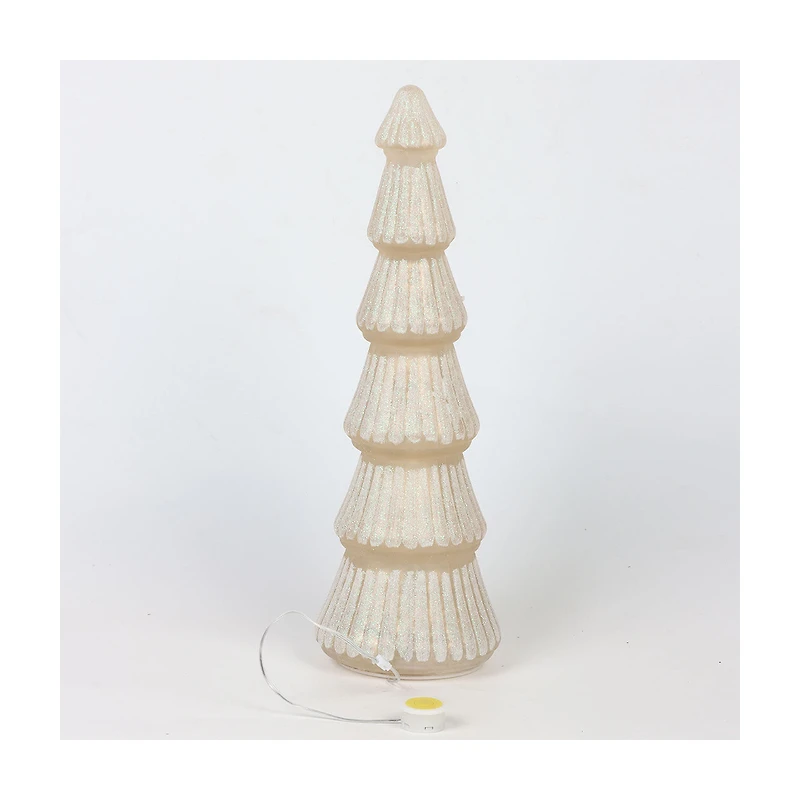 Iridescent Glittery Cream Glass Light-Up Christmas Tree, Large