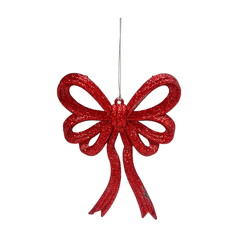 Glitter Bow Ornament, Red