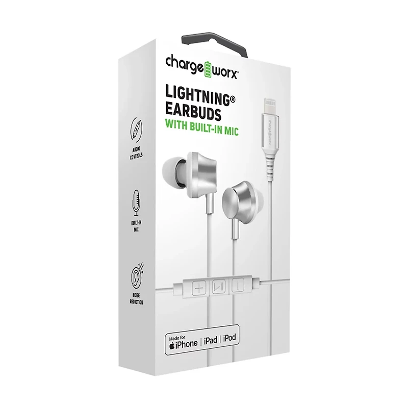Chargeworx Lightning Earbuds with Built-In Mic