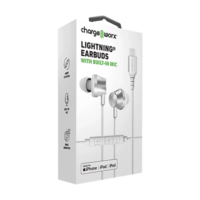 Chargeworx Lightning Earbuds with Built-In Mic