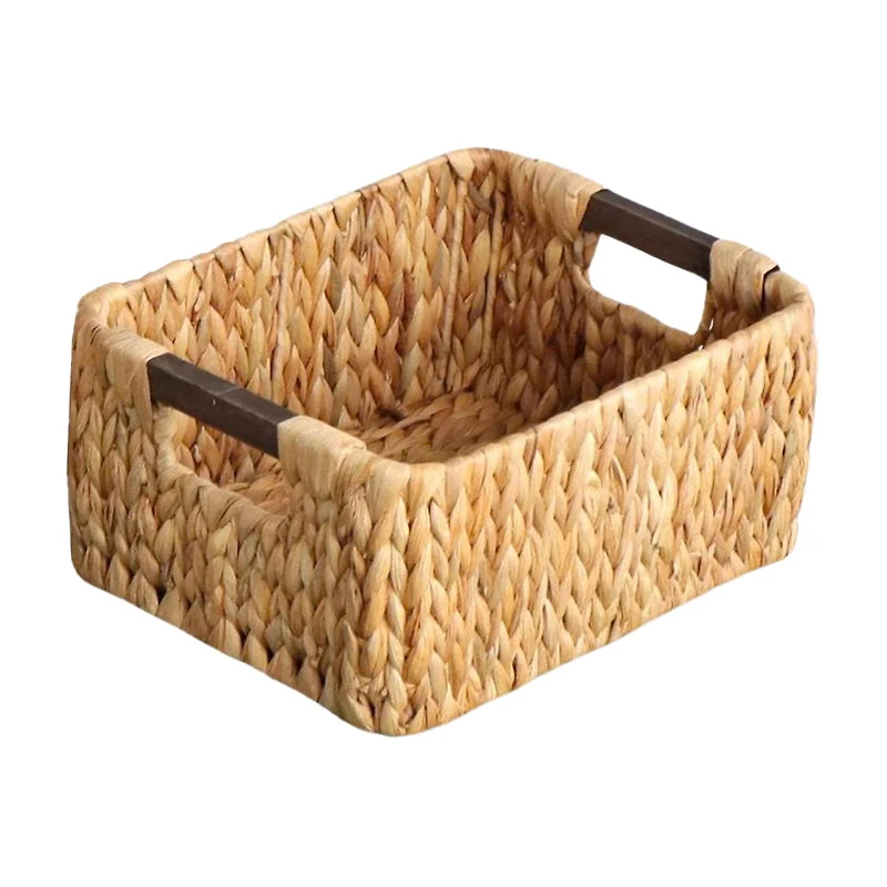 Water Hyacinth Basket with Wooden Handles, Small