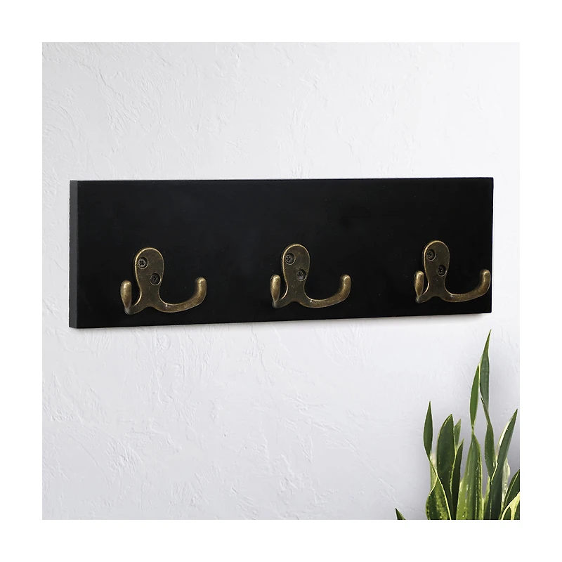 Black Wall Hooks, 13 in x 4 in, 3 ct