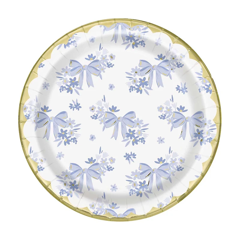 Blue Bow Plates, 7 in, 8 ct