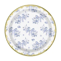 Blue Bow Plates, 7 in, 8 ct
