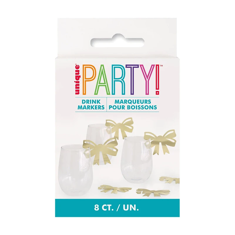 Unique Party! Gold Foil Paper Bow Drink Markers, 8 ct