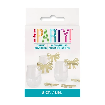 Unique Party! Gold Foil Paper Bow Drink Markers, 8 ct