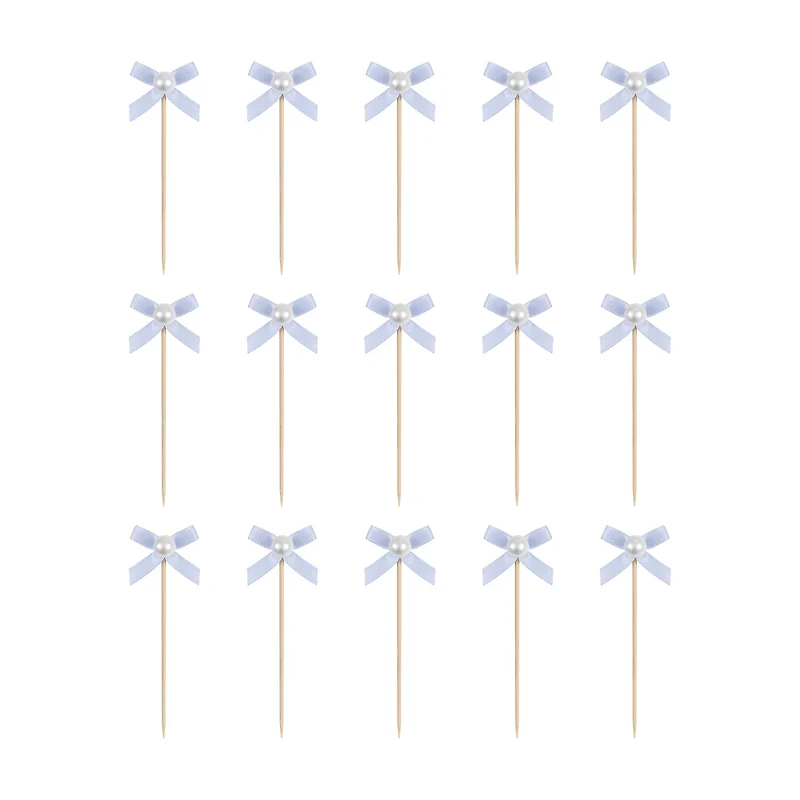 Unique Party Blue Bow Pearl Picks, 15 ct