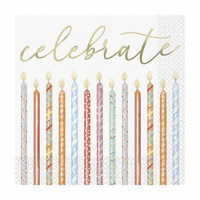 "Celebrate" Gold Candle Lunch Napkin, 16 ct
