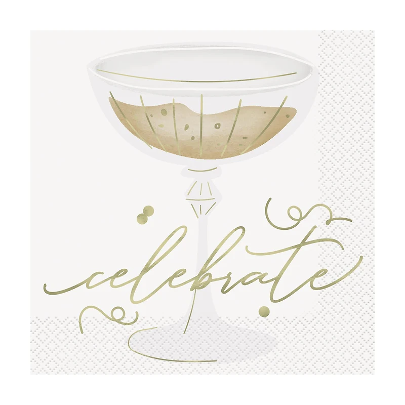 "Celebrate" Gold Coupe Glass Lunch Napkin