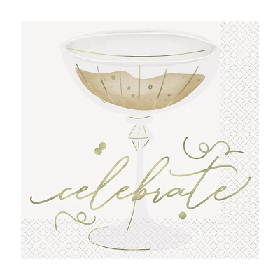 "Celebrate" Gold Coupe Glass Lunch Napkin