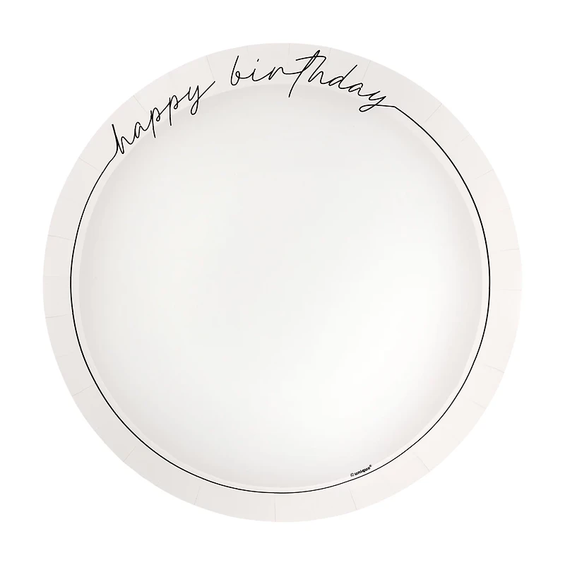 Black & White Birthday Low-Profile Round Paper Plates, 9.25 in, 8 ct