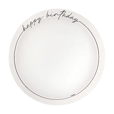 Black & White Birthday Low-Profile Round Paper Plates, 9.25 in, 8 ct