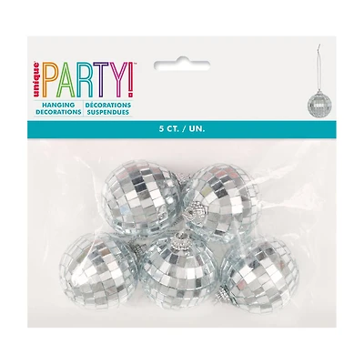 Unique Party! Silver Mini Disco Ball Decorations, 5 ct