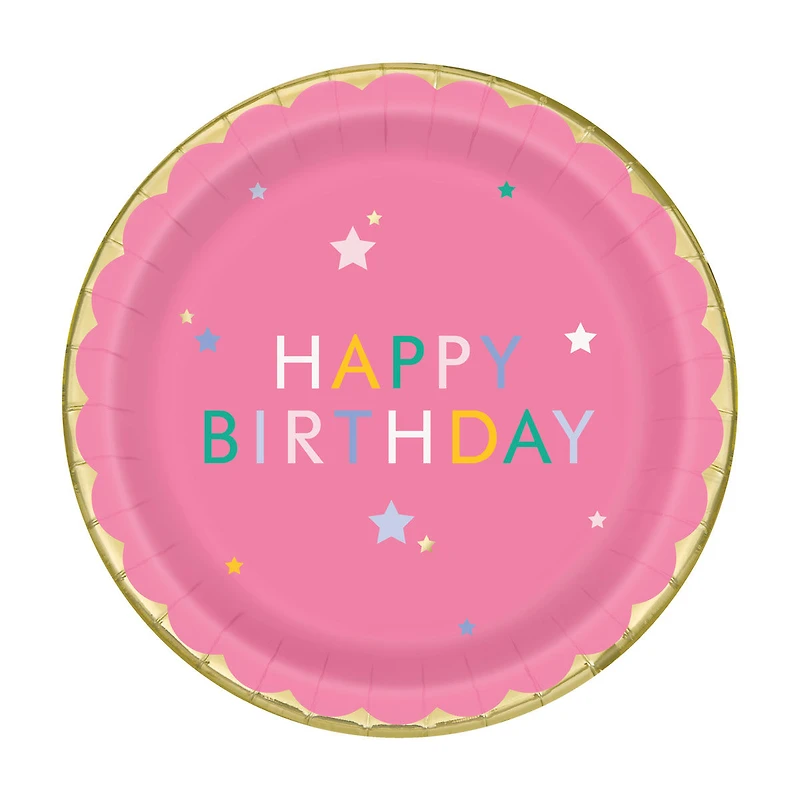 Stars Birthday 9" Round Foil Plates, 8 ct