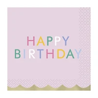 "Happy Birthday" Pink Stars Birthday Beverage Napkin