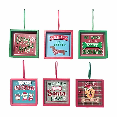 Christmas Pet Themed Christmas Block Ornaments, Assorted