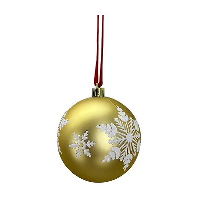Glitter Snowflake Plastic Ball Ornament, Gold & White