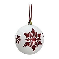 Glitter Snowflake Plastic Ball Ornament, White & Red