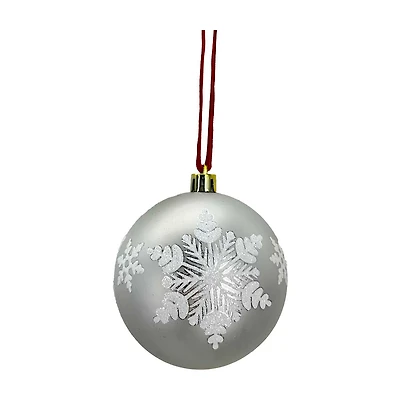 Glitter Snowflake Plastic Ball Ornament, Silver & White