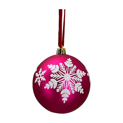 Glitter Snowflake Plastic Ball Ornament, Pink & White