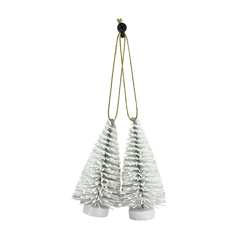 Glitter Brush Tree Ornament Set, White
