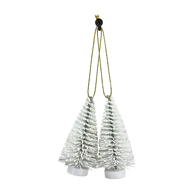Glitter Brush Tree Ornament Set, White