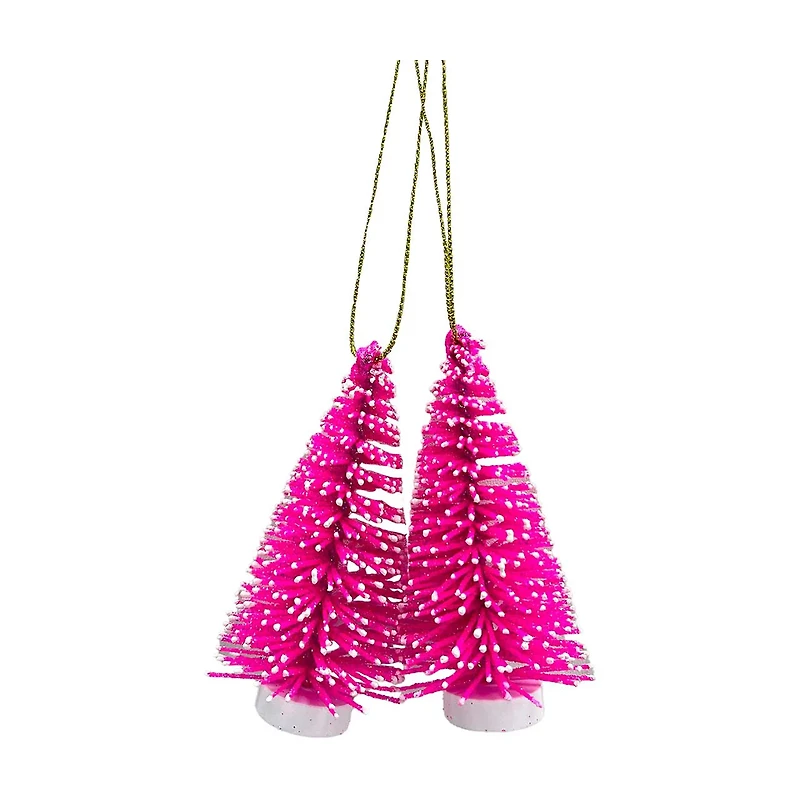 Glitter Brush Tree Ornament Set, Pink