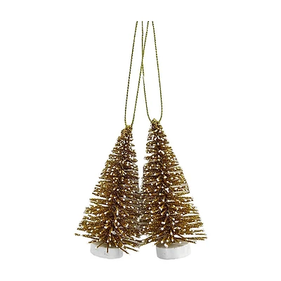 Glitter Brush Tree Ornament Set, Gold